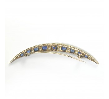 Antique Sapphire, Diamond and Gold Crescent Brooch, Circa 1895