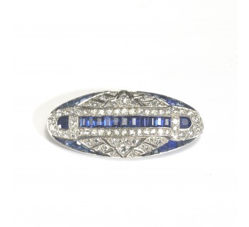 Art Deco Sapphire Diamond and Platinum Brooch, Circa 1930