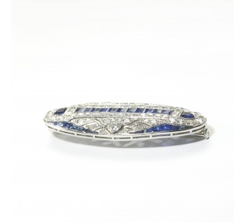 Art Deco Sapphire Diamond and Platinum Brooch, Circa 1930
