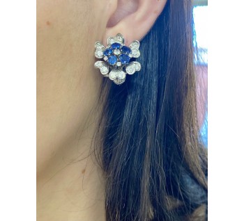 Vintage Sapphire, Ruby, Diamond and Platinum Flower Earrings