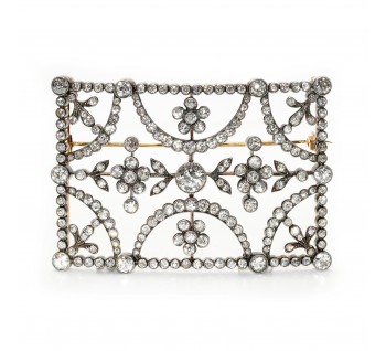 Antique Diamond and Silver Upon Gold Buckle Brooch, Circa 1890