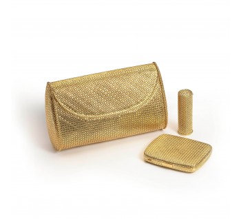 Vintage 18ct Gold Evening Suite of Bag, Compact Mirror and Lipstick Holder, Circa 1950