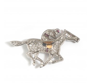 Vintage Diamond, Platinum and Gold Horse and Jockey Brooch, Circa 1960