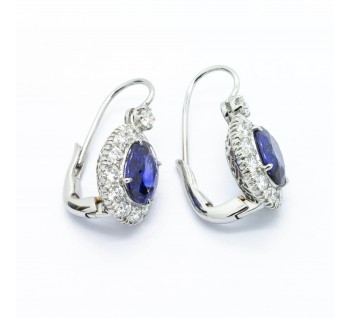 Modern Sapphire, Diamond and Platinum Cluster Earrings