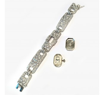 French Art Deco Diamond and Platinum Cocktail Wristwatch, Circa 1930