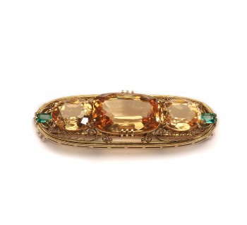 Antique Belle Époque Tiffany & Co. Topaz Emerald and Gold Brooch, Circa 1900