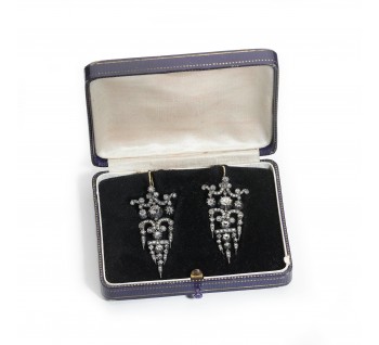Antique Diamond and Silver Upon Gold Drop Earrings, Circa 1850
