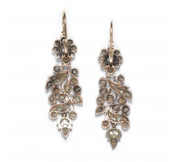 Antique Spanish Diamond and Silver Upon Gold Drop Earrings, 3.00ct, Circa 1880