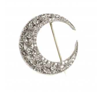 Antique Diamond, Silver and Gold Crescent Brooch, Circa 1900