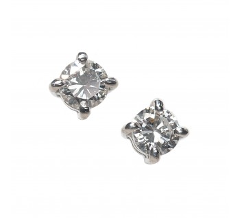 New Diamond and White Gold Four Claw Stud Earrings, 0.44 Carats