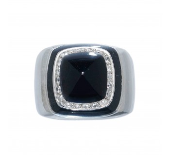Vintage Italian Black Onyx Diamond and White Gold Dress Ring, Circa 1970
