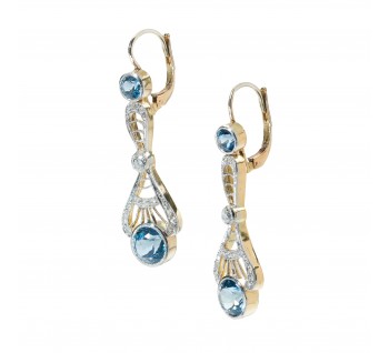 Modern Edwardian Style Aquamarine Diamond and Gold Drop Earrings