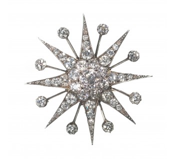 Antique Diamond and Silver Upon Gold Eight Ray Star Brooch, Circa 1890