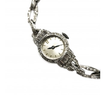Art Deco Diamond and Platinum Wristwatch, Dated 1939, With Bueche-Girod Movement
