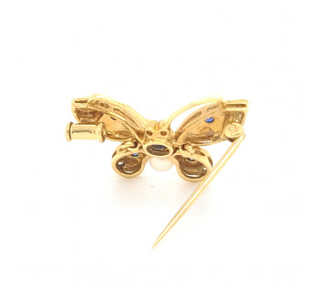 Enamel Sapphire and Diamond Butterfly Brooch