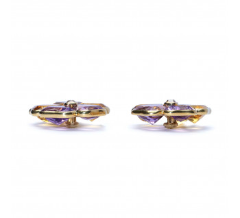 Harvey & Gore Amethyst Citrine Diamond and Gold Pansy Earrings, 1973