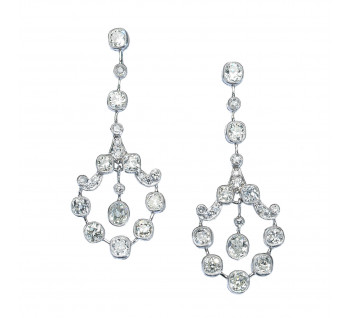 Art Deco Style Diamond and Platinum Drop Earrings, 5.80ct