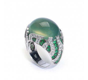 Prehnite Diamond and Green Garnet Cocktail Ring, Circa 2000