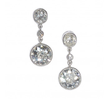 Modern Old-Cut Diamond and Platinum Rub Over Drop Earrings, 2.36ct