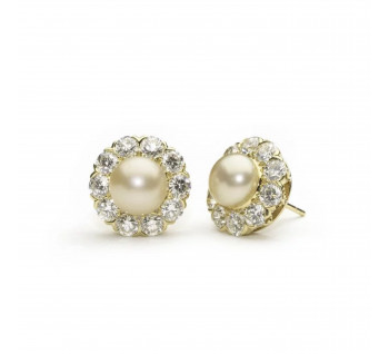 Modern Natural Pearl Diamond and Gold Cluster Earrings