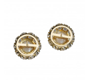 Modern Natural Pearl Diamond and Gold Cluster Earrings