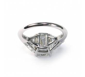 Modern Emerald Cut Diamond and White Gold Three Stone Ring, 3.15 Carats