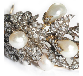 Pearl, Diamond and Gold Floral Tiara