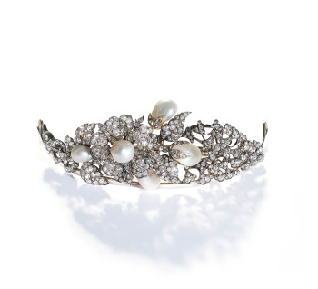 Pearl, Diamond and Gold Floral Tiara