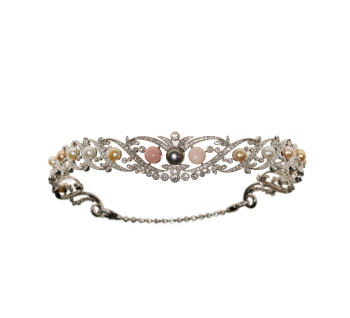 Natural Pearl, Conch Pearl, Diamond and Platinum Choker Necklace Tiara, 12.00ct