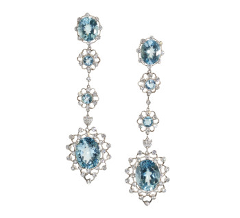 Aquamarine, Diamond and Platinum Cluster Drop Earrings