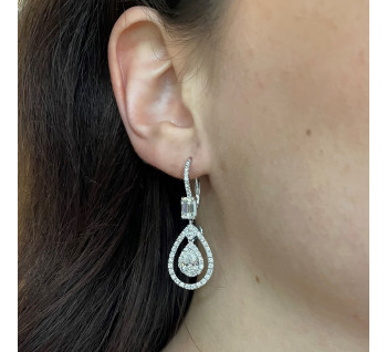 Modern Diamond and 18ct White Gold Cluster Drop Earrings, 5.48 Carats