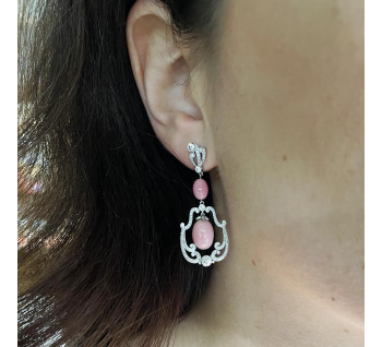 Conch Pearl, Diamond and Platinum Drop Earrings