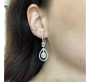Modern Diamond and 18ct White Gold Cluster Drop Earrings, 5.48 Carats