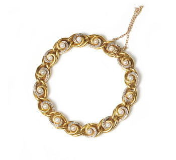 French Art Nouveau Pearl, Diamond, Platinum and Gold Bracelet