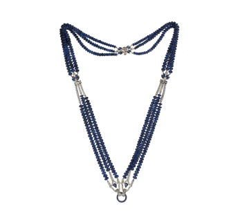 Modern Sapphire, Diamond and Platinum Tassel Pendant Necklace