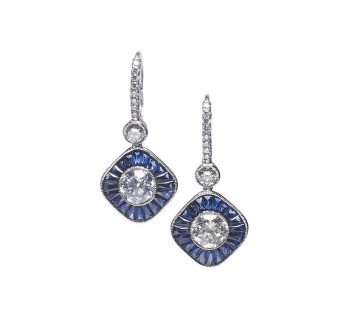 Sapphire, Diamond and Platinum Drop Earrings, 2.70ct