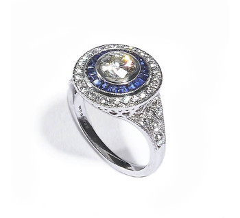 Sapphire, Diamond and Platinum Cluster Ring, 0.90ct