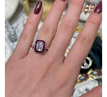 Modern Ruby, Diamond and Platinum Cluster Ring, 1.52 Carats