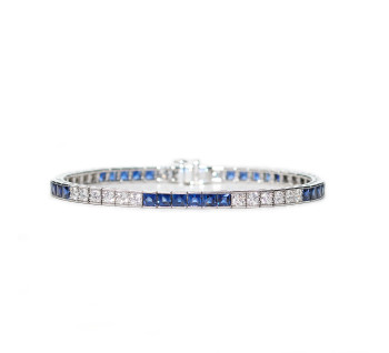 Sapphire, Diamond and Platinum Line Bracelet, 4.64ct