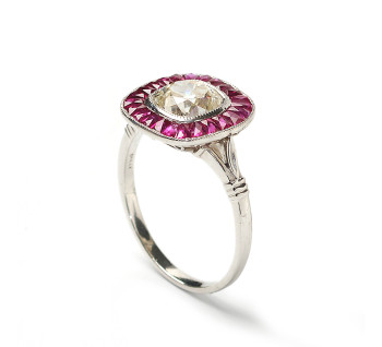 Ruby, Diamond and Platinum Cluster Ring, 1.32ct
