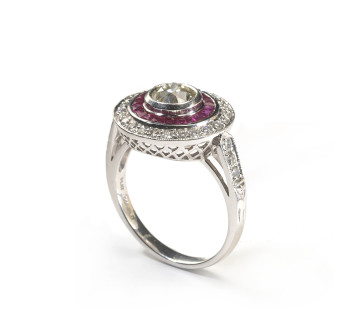 Ruby, Diamond and Platinum Cluster Ring, 0.93ct