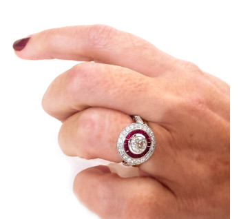 Ruby, Diamond and Platinum Cluster Ring, 0.93ct