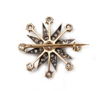 Antique Diamond, Silver and Gold Eight Ray Star Brooch, Circa 1900