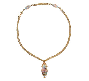 Antique Enamel Navette and Gold Chain Station Necklace, Circa 1900