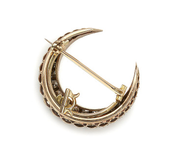 Antique Diamond and Silver Upon Gold Crescent Brooch, 4.00ct, Circa 1880