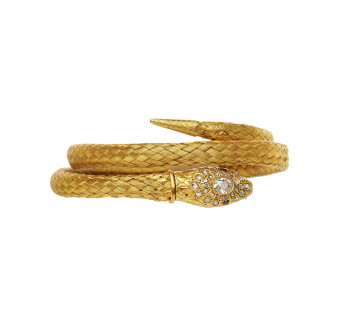 Antique Diamond Ruby and Woven Gold Snake Bracelet, Circa 1870
