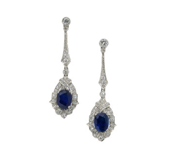 Sapphire, Diamond and Platinum Drop Earrings, 4.50ct