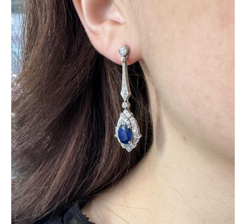 Sapphire, Diamond and Platinum Drop Earrings, 4.50ct