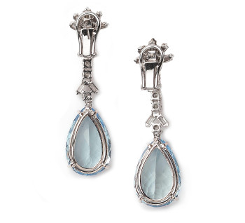 Vintage Aquamarine Diamond and White Gold Drop Earrings, Circa 1960