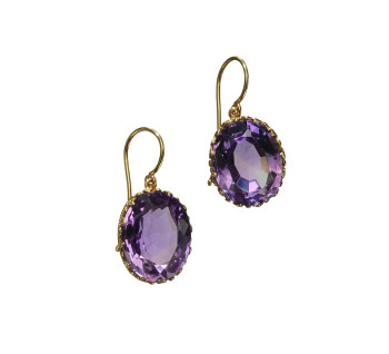 Antique Amethyst and Gold Drop Earrings, 33.88 Carats, Circa 1880